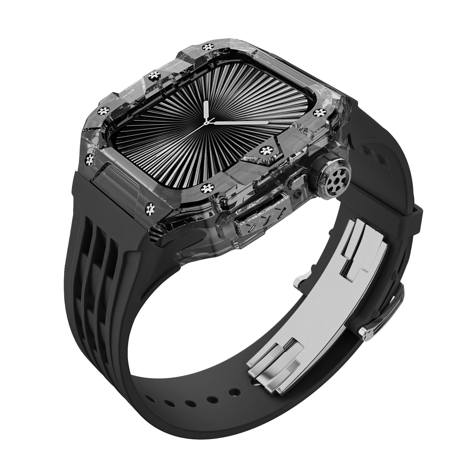 Luksusowe przezroczyste etui gumowy pasek, zestaw modów, do Apple Watch Band Series 10 46 mm, klamra ze stali nierdzewnej, silikonowy pasek, do iWatch S10 46 mm, zestaw do modyfikacji DIY