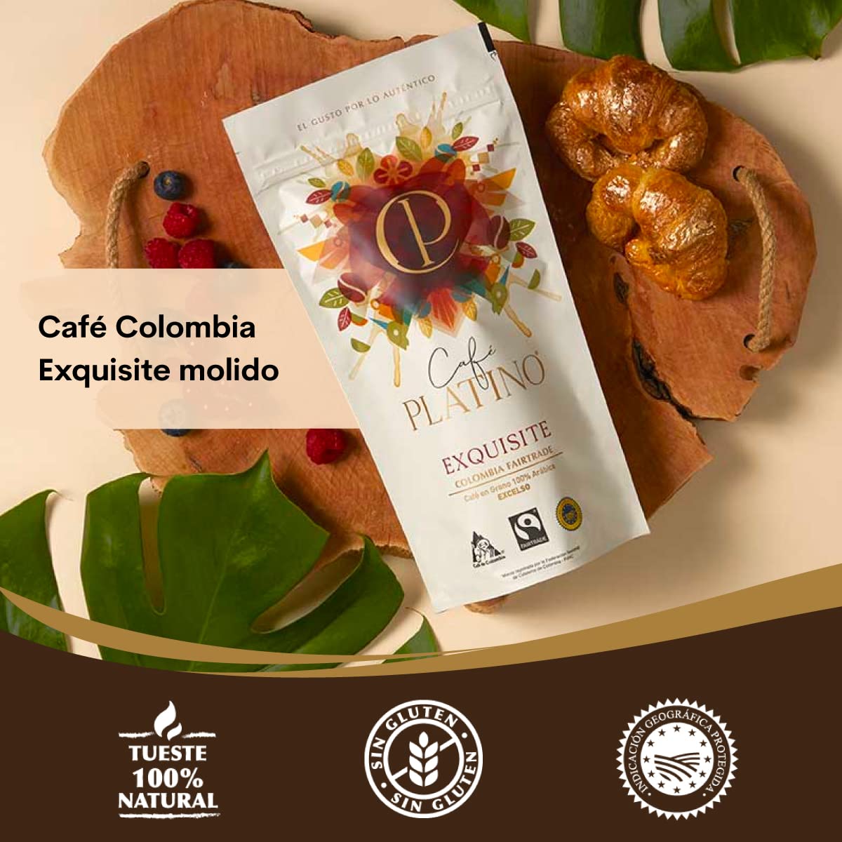Café Platino Exquisite - Pack 2 sobres de 250g - Café Molido de Colombia Excelso Tostado - 100% Arábica - Fairtrade