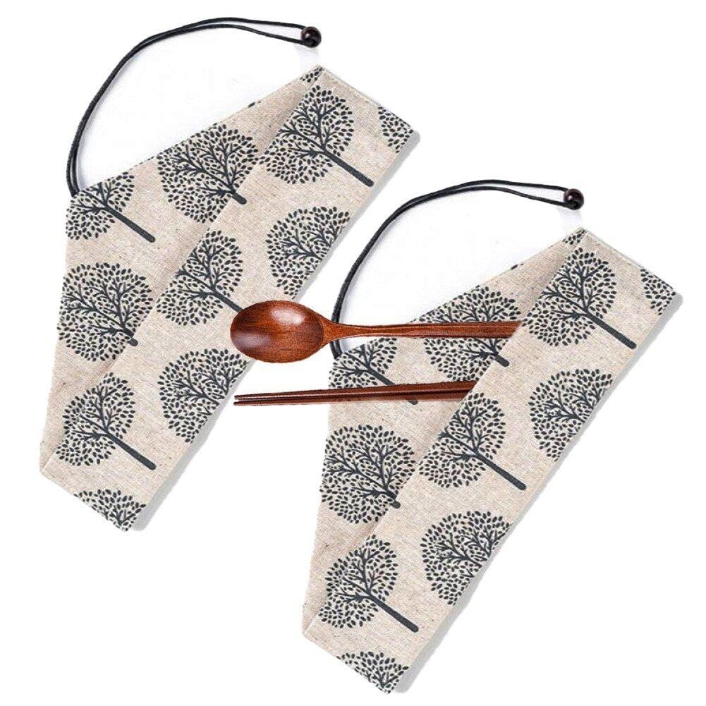 Sanfly Style2 Travel Cutlery Pouch Cloth Bag 2Pcs Japanese Printing Chopsticks Pouch Tableware Carrying Storage Case For Chopsticks Spoon Fork
