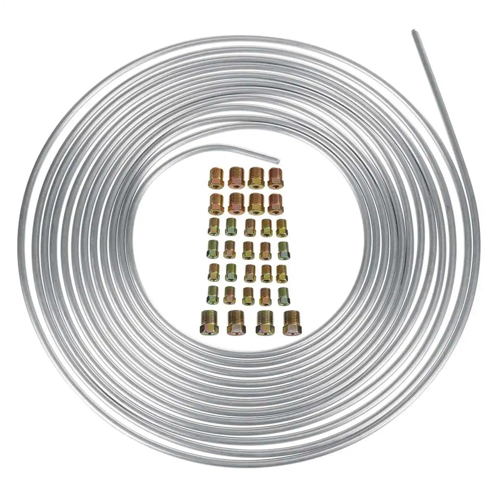 Aqyhsotw 1 Set 1/2 Set 25 Ft Roll Tube Coil Of 3/16" Od Copper Nickel Brake Pipe Hose Line Piping Tube Tubing Silver Zinc With 16 Pcs Tube Nuts Brake Lines Kit(1 Set)