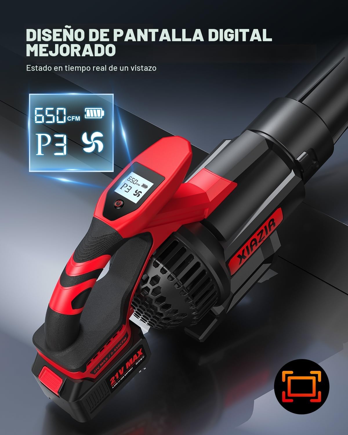 Soplador de Hojas sin Cable con Pantalla LCD, 3 Velocidades, 2×4.0Ah Baterías y Cargador Rápido, Soplador Eléctrico Ligero para Cuidado del Jardín, Entrada, Hojas, Polvo y Nieve