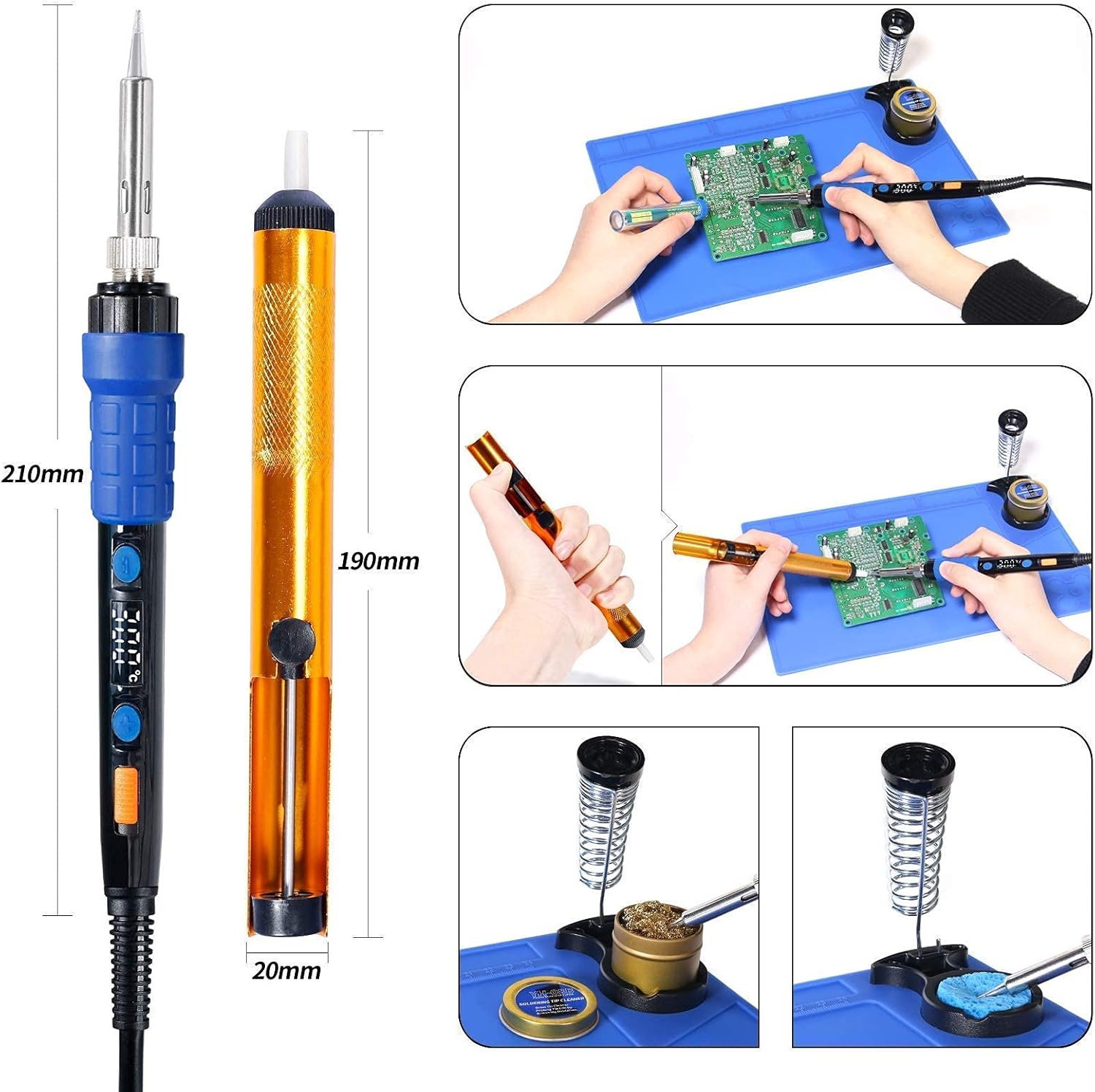 YIHUA 928D Hand Soldering Iron Kit bundle with X-4 Premium Soldering Iron Holder (back-up option) （17 items）