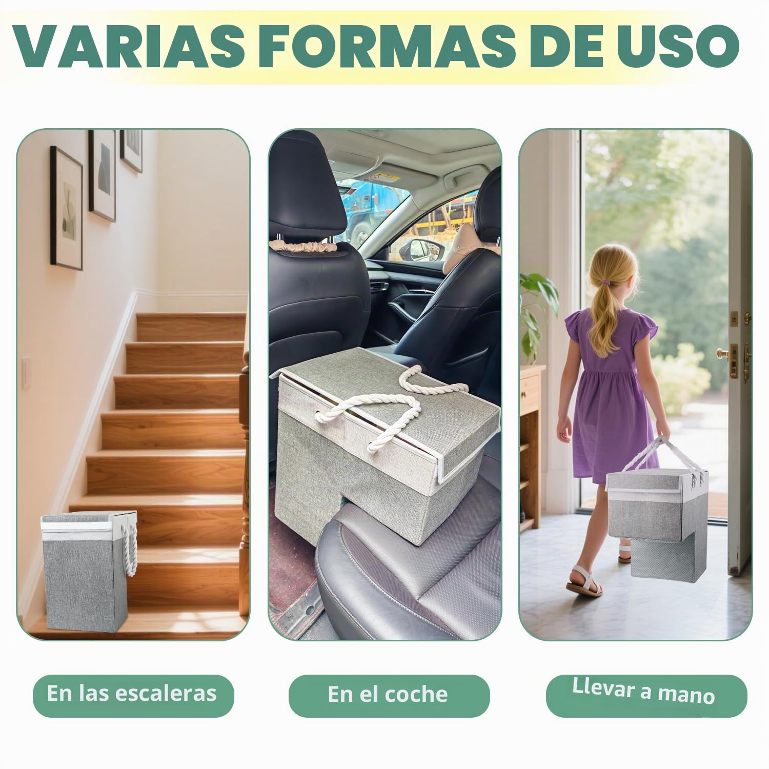 Cesta plegable para escalones, cesta de lino, bandeja para la colada con asa y tapa, bolsa antideslizante para escaleras, cesta para la colada, ahorro de espacio, organizador de fieltro para