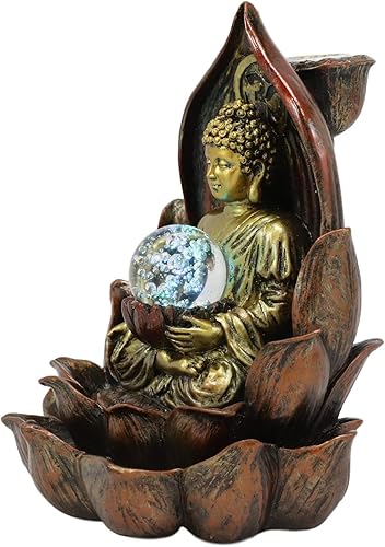 Miniatura 3 de Ebros Meditating Buddha Gautama Amitabha in Varada Mudra in Ohm Lotus Padma Trono Cono de reflujo Quemador de incienso con luz LED colorida Estatua