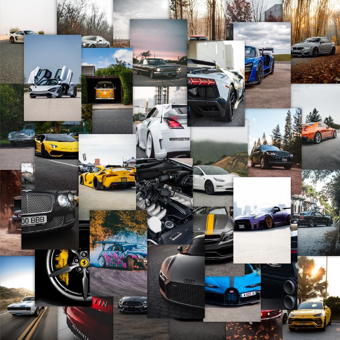 CodersParadise Car Aesthetic Wall Collage Kit – 54 PCS 4×6" Premium Posters | Vintage & Modern Car Wall Art Prints for Bedroom, Living Room, Office & Dorm Decoration
