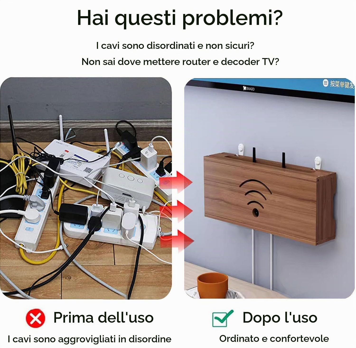 Scatola Router Wifi, Porta Router da Parete, Scatola Nascondi Cavi da Parete in Legno Lattina Nascondere Perfettamente il Router e Mettere in Ordine i Suoi Cavi(Brown)