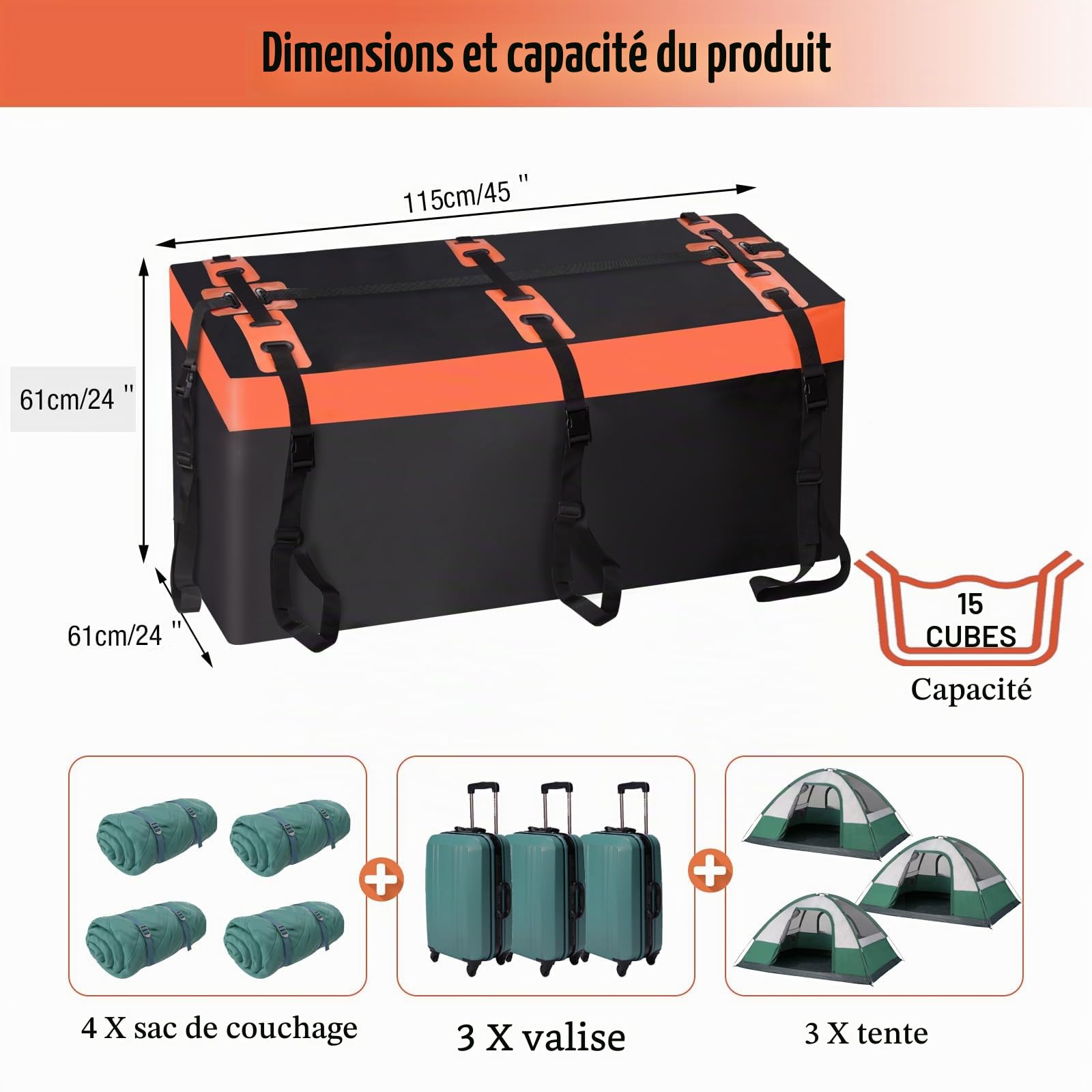 Coffre attelage Coffre de Toit de Voiture, Coffre arrière pour attelage de remorque, 425 l, revêtement 600D, en PVC, boîte à Bagages, étanche, indéchirable, Pliable