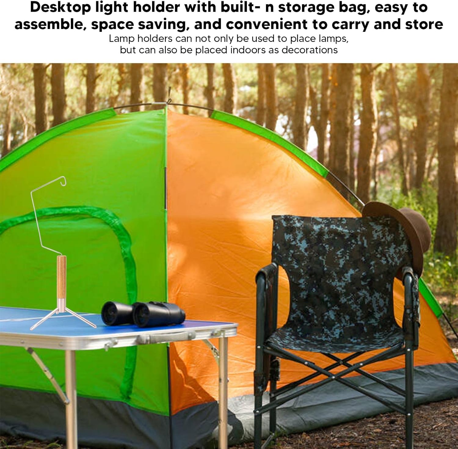 Portable Camping Hanging Rack, Camping Table Stand, Outdoor Lantern Hanging Stand with Storage, Multifunctional Lamp Holders for Hiking Fishing Camping, Wood Aluminum