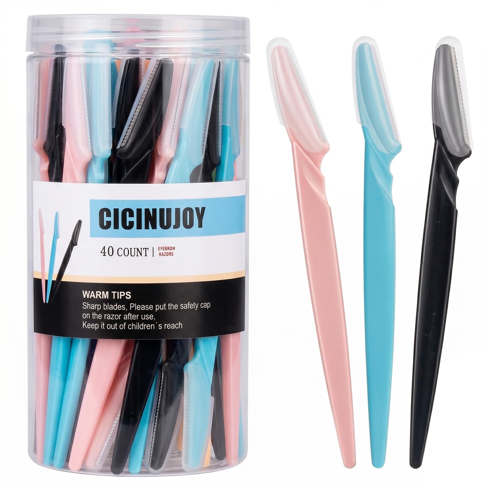 Rasoir à sourcils pour le visage, outil d'épilation de précision (bleu noir rose)