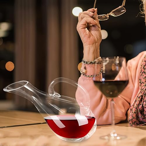 Miniatura 5 de Jarra de vidrio inclinada para vino, jarra de vino de cristal con asa, aireador de vino soplado a mano, dispensador para accesorios de vino,
