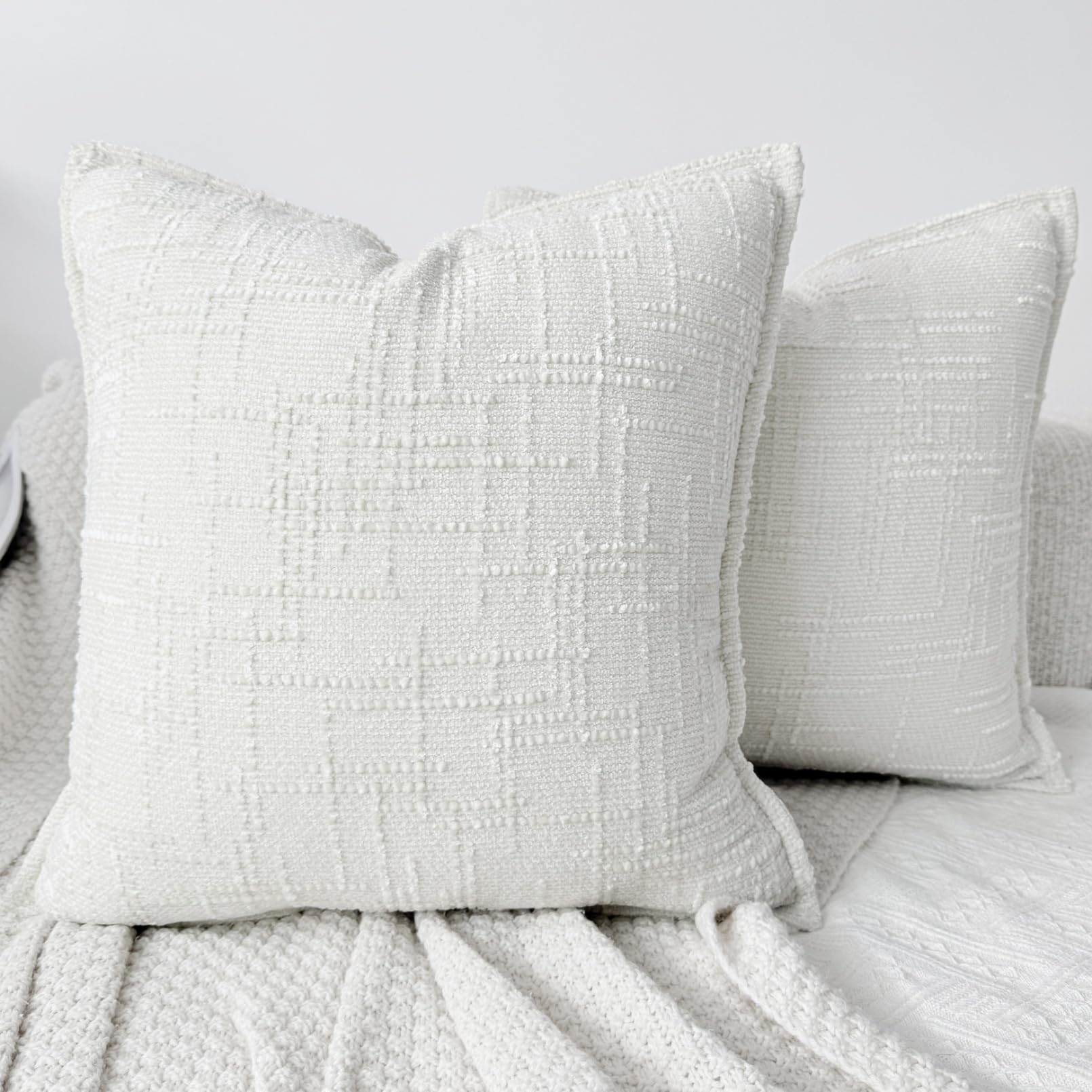 Housse de coussin 50x50 chenille douce et texturée crème OYIMUA lot de 2