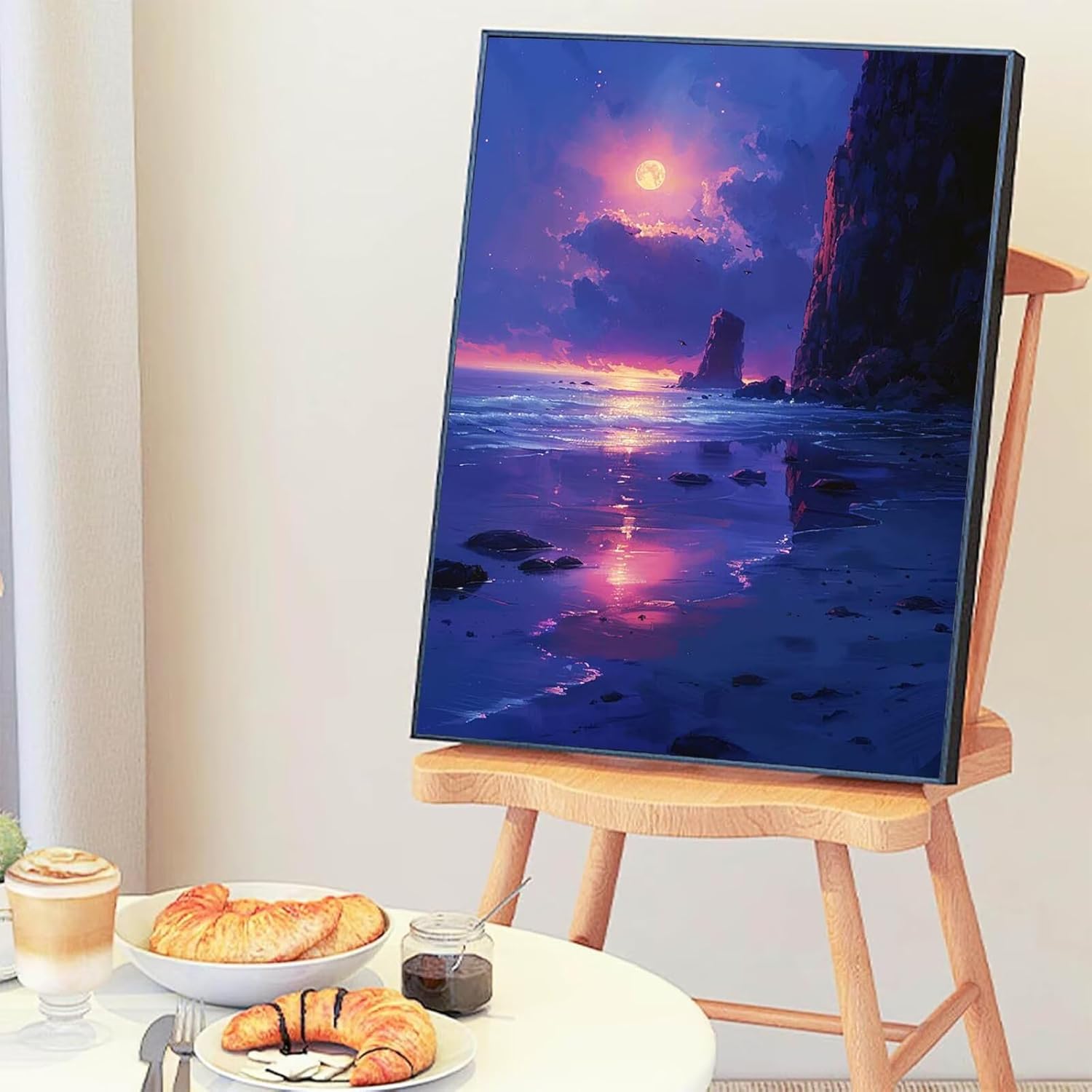 DIY 数字油絵 月, 数字塗り絵 浜 適切な 大人 初心者, 手塗り 油絵