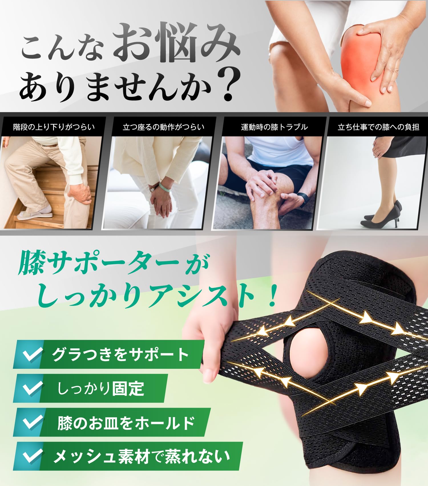 【雑誌Tarzan掲載 × 柔道整復師監修】 膝サポーター 薄手 スポーツ しっかり固定 V字ベルト 膝パット 膝固定 メッシュ 蒸れない 高通気性 ランニング 登山 ゴルフ 日常生活 RELAXEE リラクシー ひざごこち (M) - 3