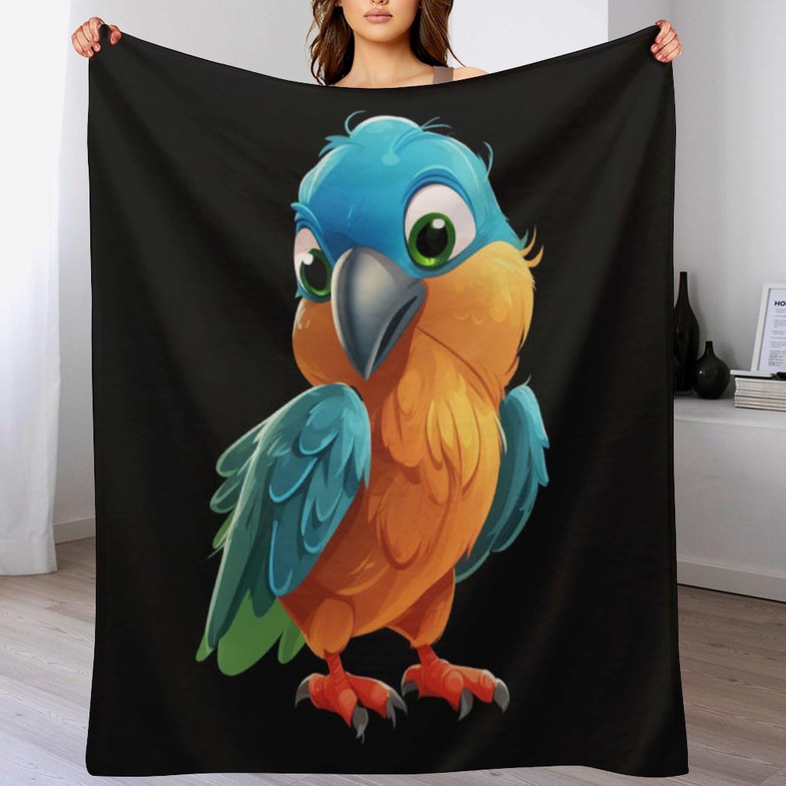 Couverture polaire en flannel douce oiseau mignon lit canapé de 180x200cm
