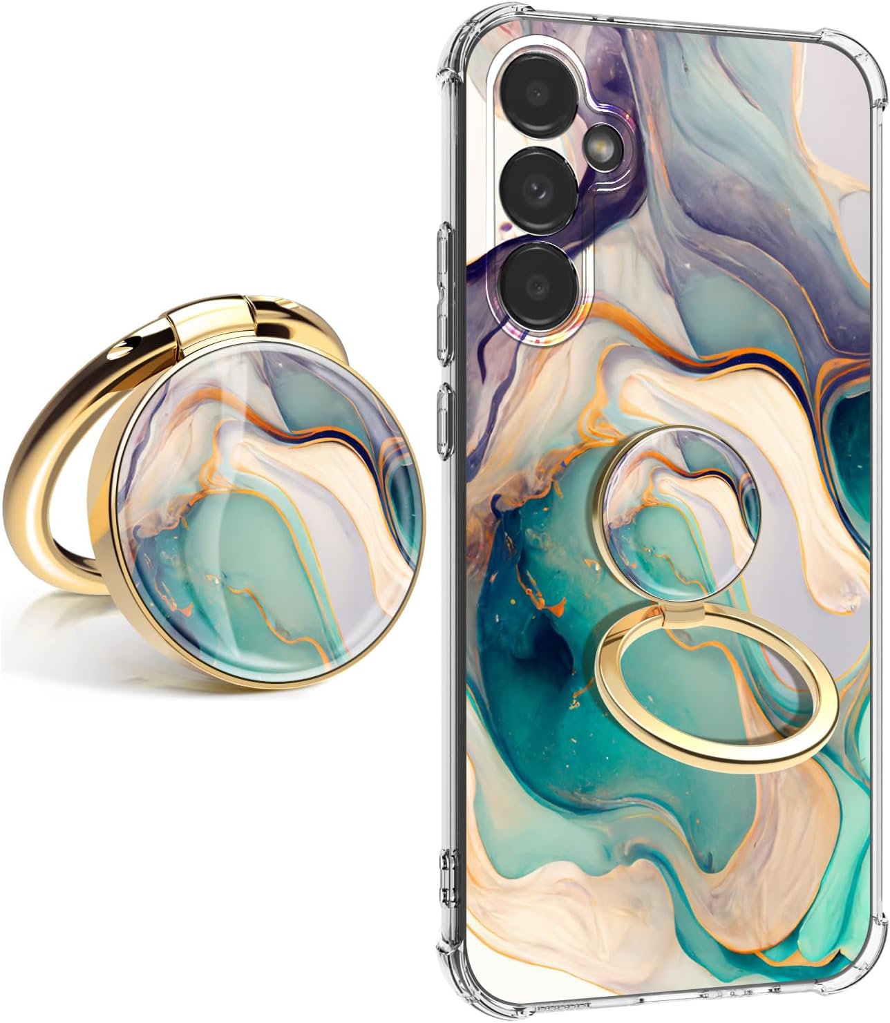 for Samsung Galaxy S25 Case [Marble Slim]+[Anti-Drop Shockproof Protective] Soft TPU Women Stylish Phone Covers 6.17 Inch (Sunshine Beach with Holder)