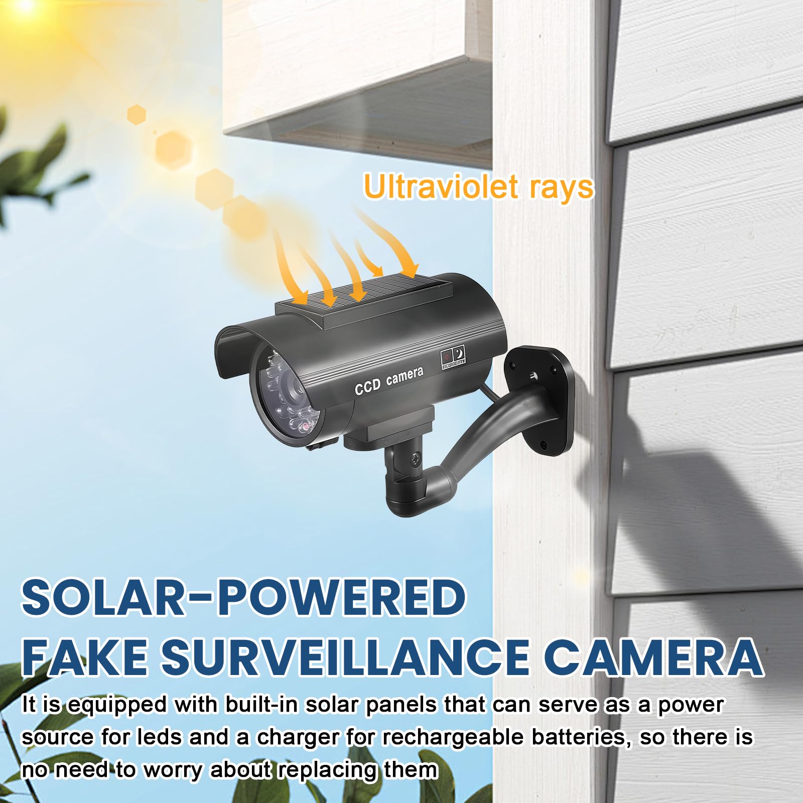 Sporgo 2 pièces Caméra factice Extérieur: Caméra de surveillance factice solaire avec lumière LED rouge clignotante, caméra de surveillance factice caméra de sécurité factice pour intérieur et