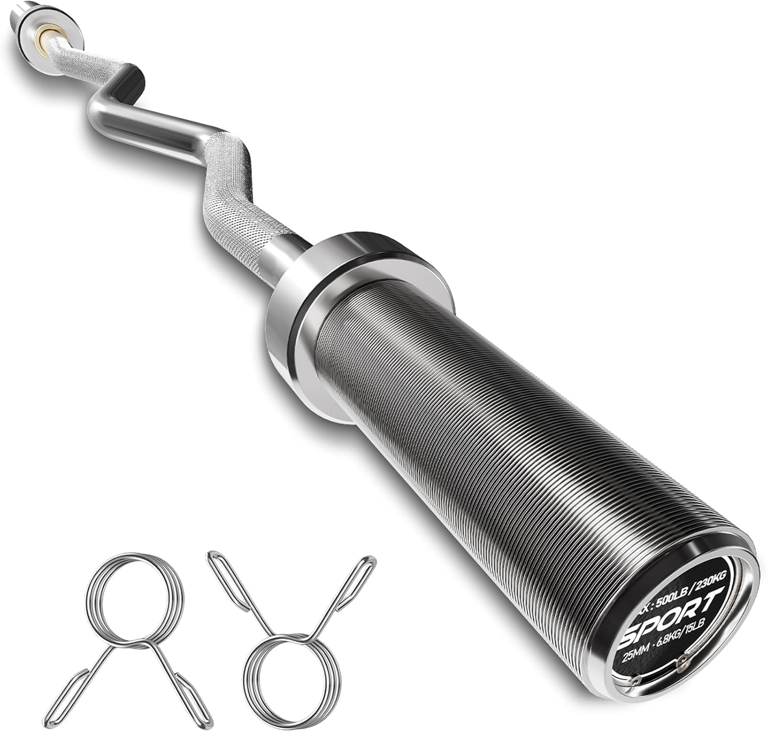 Garvee 47" Olympic EZ Curl Barbell Bar 700LB Capacity Chrome Curling Bar for 2-Inch Weight Plates Ergonomic Weight Lifting Bar for Squat Hip Thrusts Biceps & Triceps Workout with 2 Spring Collars Silver