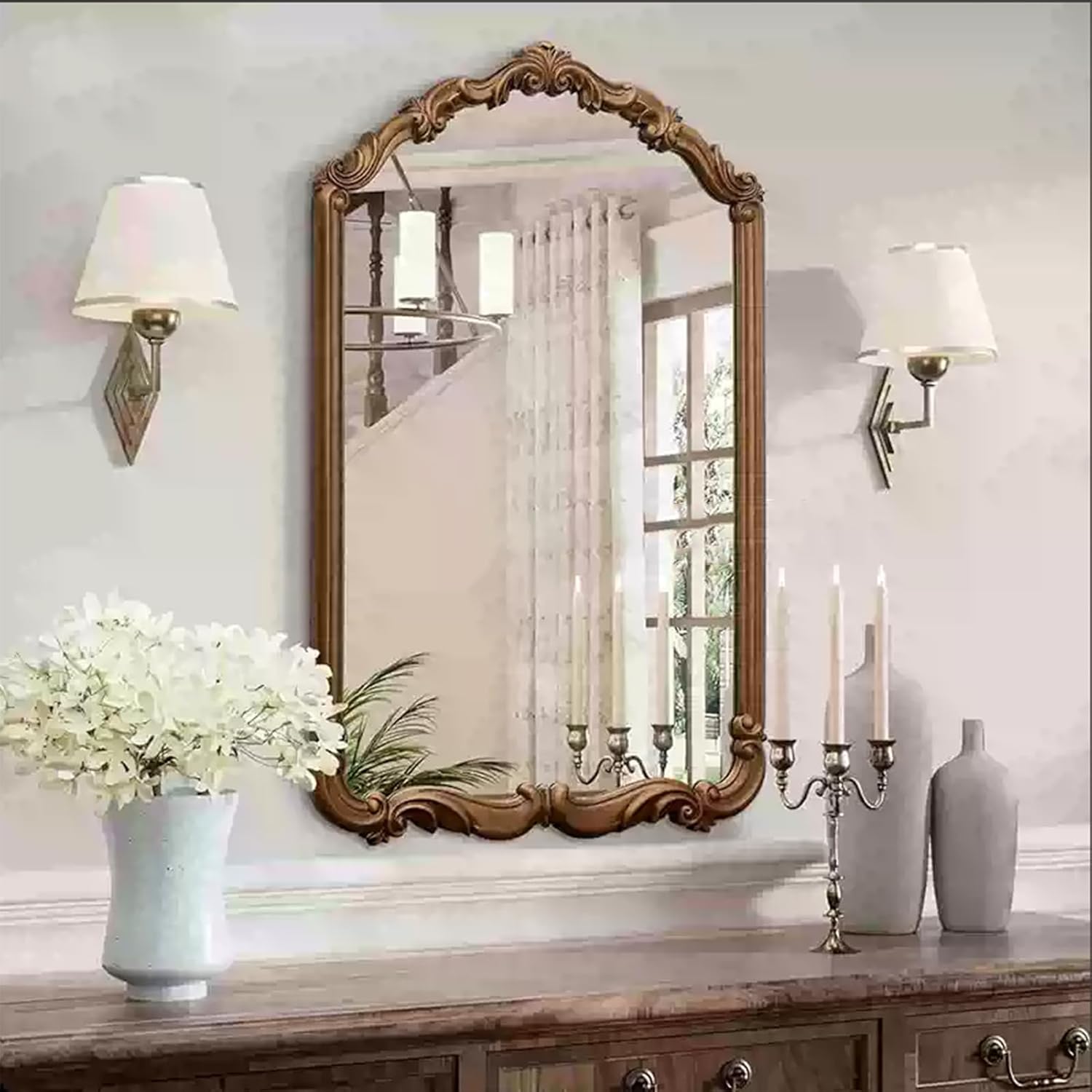 アンティーク 彫刻 ウォールミラー フック付　木枠ミラー 鏡 壁掛け ビンテージ アンティーク 彫刻 ウォールミラー フック付 木枠ミラー 鏡 壁掛け