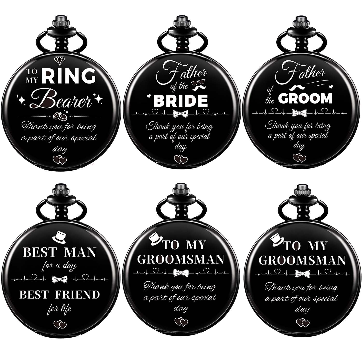 6PCS Wedding Gifts Groomsmen Gifts Engraved Pocket Watch 1Pcs Best Man 2 Pcs Groomsmen 1Pcs Ring Bearer 1Pcs Groom 1Pcs Bride for Father-image-36