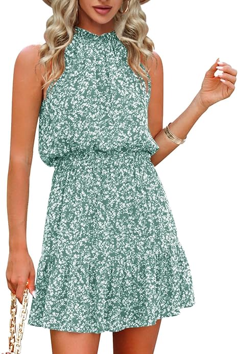 Summer Dress for Women Chiffon Blouses Skirt Spaghetti Sleeveless Tops Halter Ruffle Romper Sun Flowy Summer Outfits