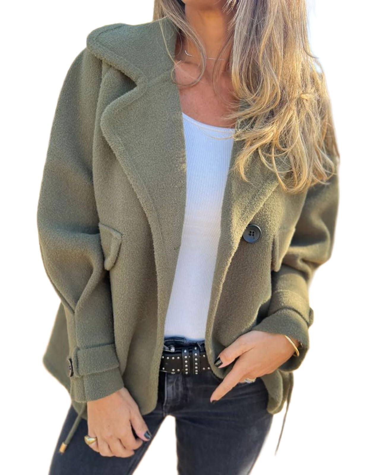 CHARTOU Women Winter Fall Casual Wool Blend Notch Lapel Blazer Coat Loose Tweed Jacket without Pocket