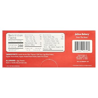 Julian Bakery Egg White Protein BarPeanut Butter, 12 Bars, 2.1oz (60 g) Each | 20g Protein | 17g Fiber | 1g Sugar