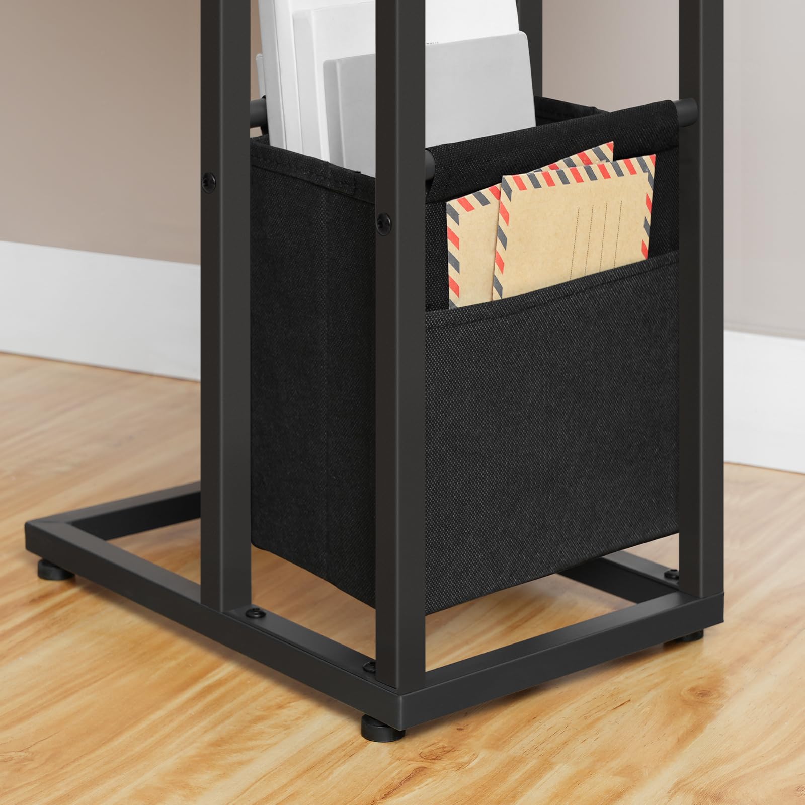 HOOBRO Mesa de Centro Plegable en Forma de C, Vintage Marrón y Negro | Base de Carga, Bolsa de Tela, Para Espacios Reducidos, Fácil Montaje, EBF30CSF01