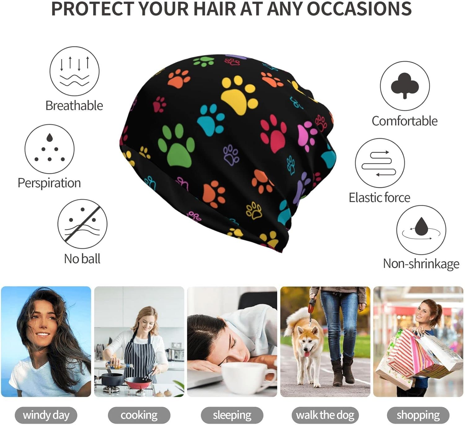 Skull Beanie Hat Baggy Slouchy Skull Chemo Beanies Cap Stretch Scarf Head Wrap Hip Hop Hats for Men Women Winter - Image 3