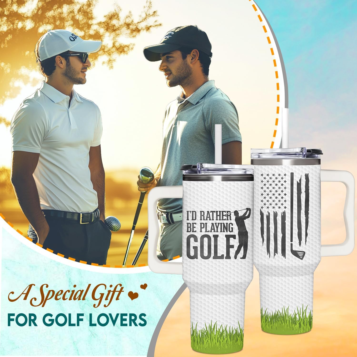 Golf Gifts For Men, Golf Gift For Fathers Day, Birthday, Best Present Ideas From Son, Daughter And Kids, Cool Gifts For Women, Christmas Gift for Golfers Men, Dad, Golfers Tumbler 40oz With Handle - Image 6
