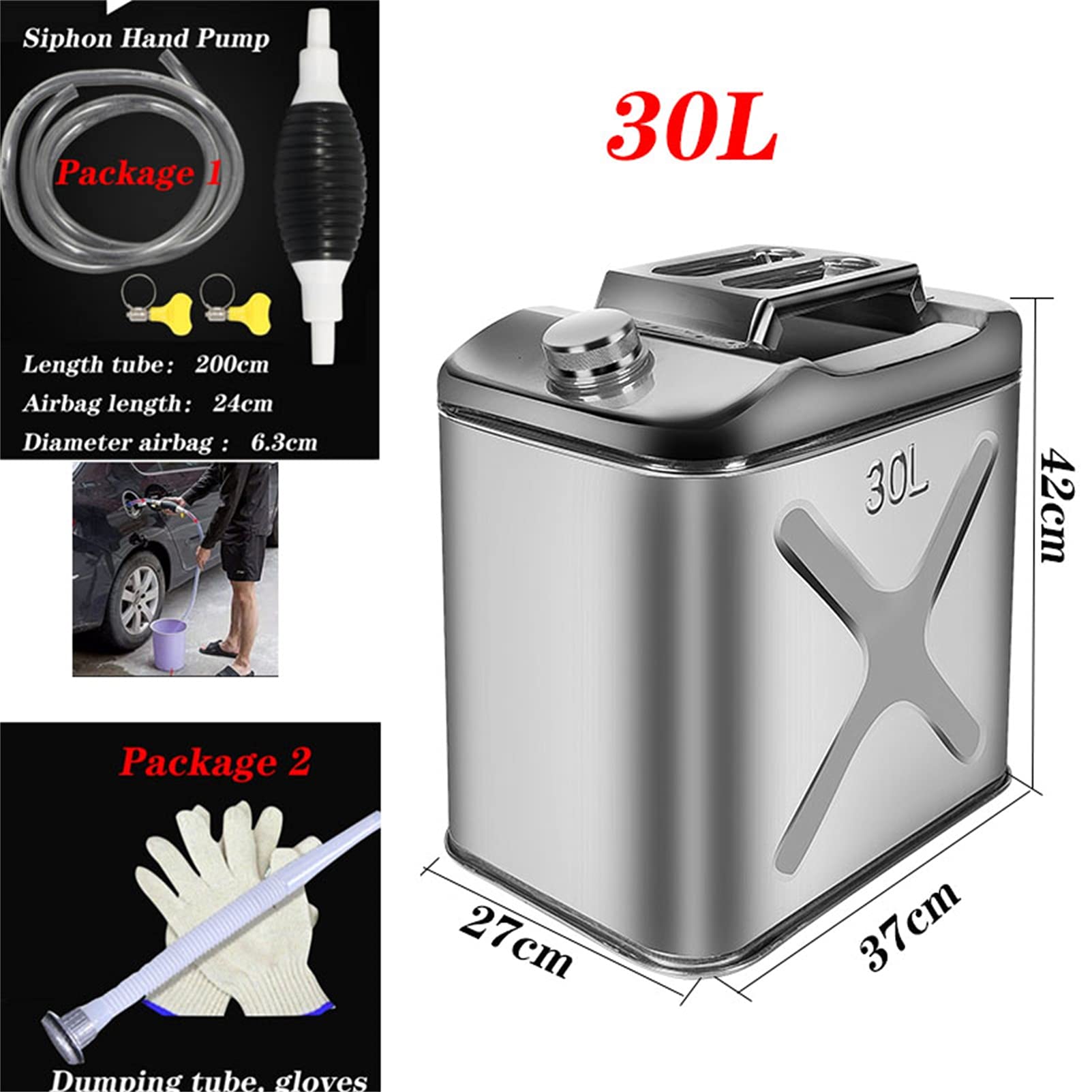 Benzinkanister 304 Edelstahl Metallgasbehälter Dose, Gasgaszinker Kraftstoffleistung NOT-Backup-Tank mit flexiblem Auslauf Metallstahltank für Autos, LKWs