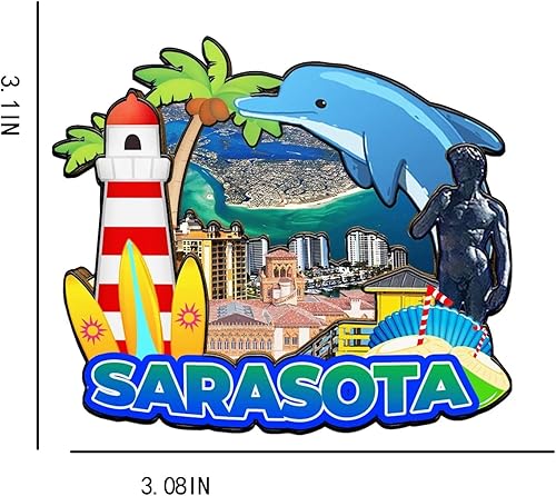 Miniatura 3 de Imán de madera para nevera de Sarasota Florida USA Monumentos 3D de viaje coleccionables, recuerdos decorativos hechos a mano -1568