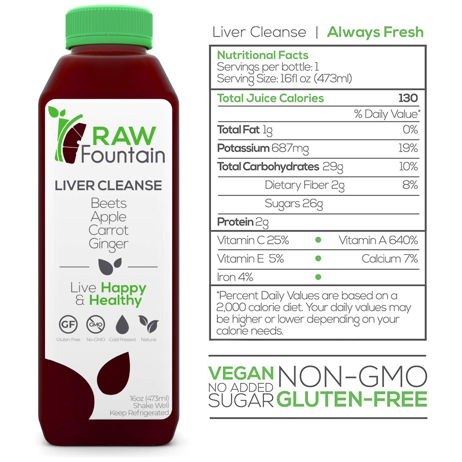 5 Day Juice Cleanse by Raw Fountain, All Natural Raw Juice Detox Cleanse, Cold Pressed Fruit and Vegetable Juice, Tasty and Energizing, 30 Bottles 16oz, 5 Ginger Shots : Health & Household