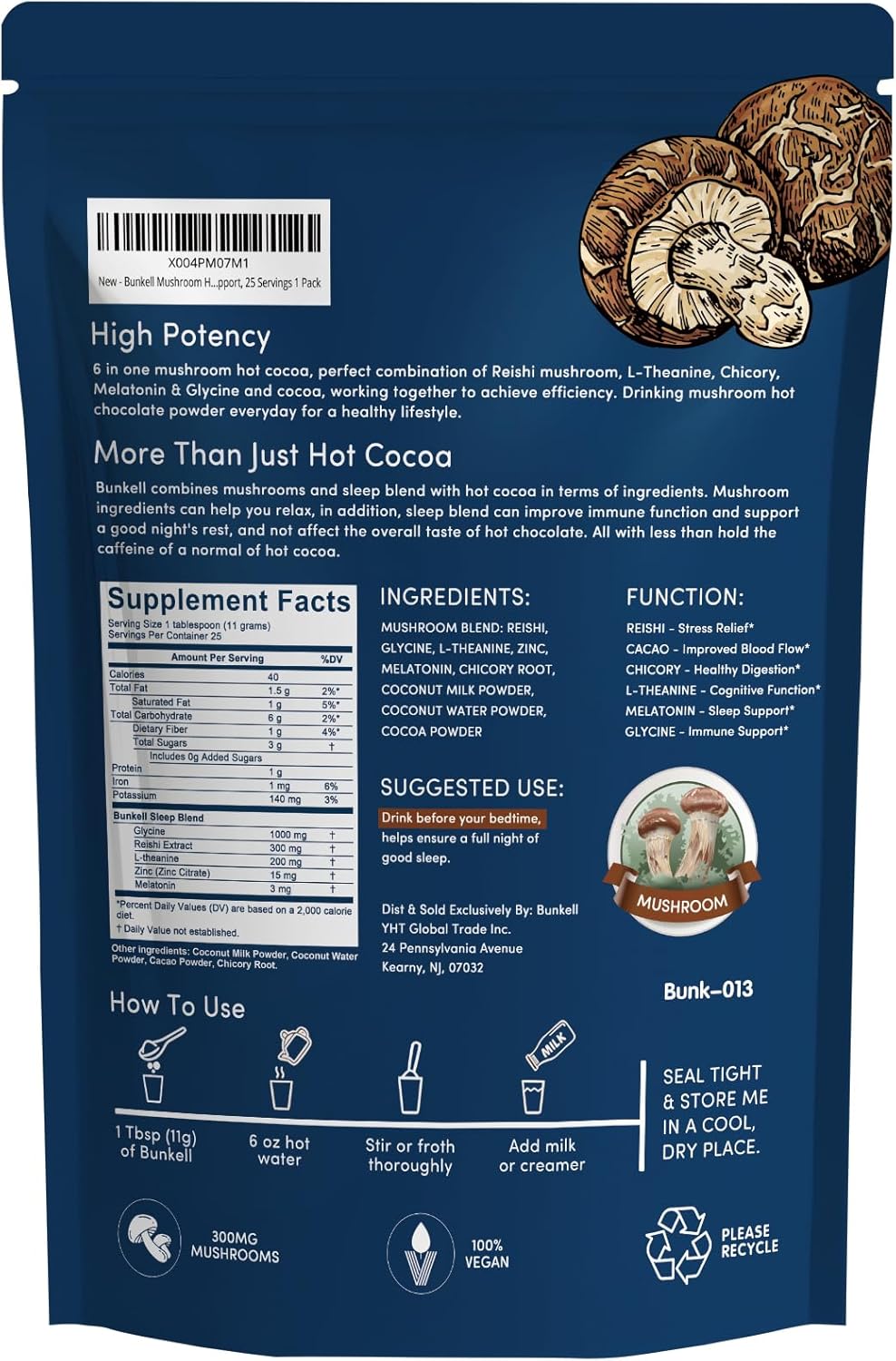 71fKt+DqSWL._AC_SL1500_ Mushroom Hot Cocoa, Adaptogenic Mushroom with Reishi, L-Theanine, Chicory, Melatonin & Glycine, Melatonin, Sleep Hot Cocoa Supplement for Sleep and Stress Support, 25 Servings 1 Pack