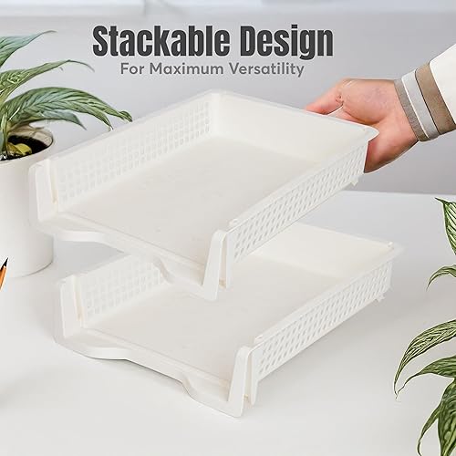 Miniatura 2 de Organizador de escritorio con bandeja de cartas, organizador de papel apilable para el hogar y la oficina, bandeja de papel de plástico duradera