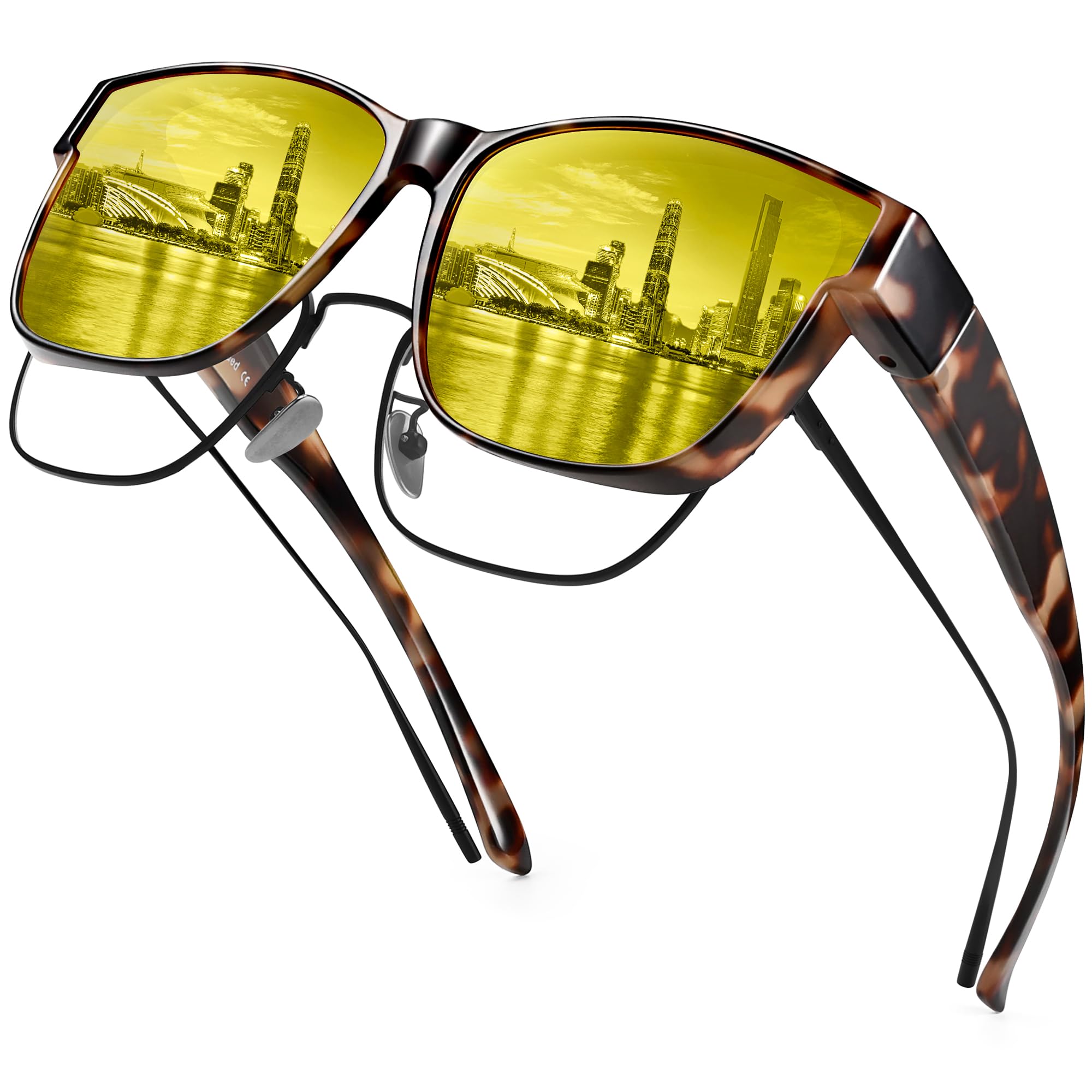 URUMQI Night Vision Driving Glasses for Men Women, Anti Glare Glasses Yellow Lens Fit Over Eyeglasses for Driving