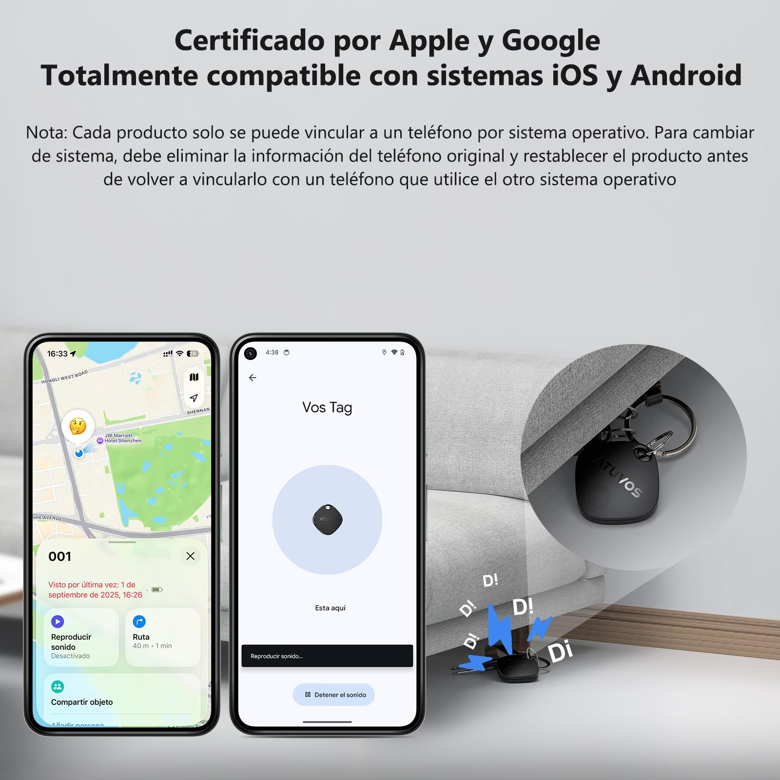 ATUVOS Air Tag Pro Smart Tag Tracker para Android & iOS, Dual Sistema Buscador de Objetos Compatible con Google Localizador o Apple Buscar APP, para Llaves/Equipaje/Maleta.Batería Reemplazable. 1 Pack - 4