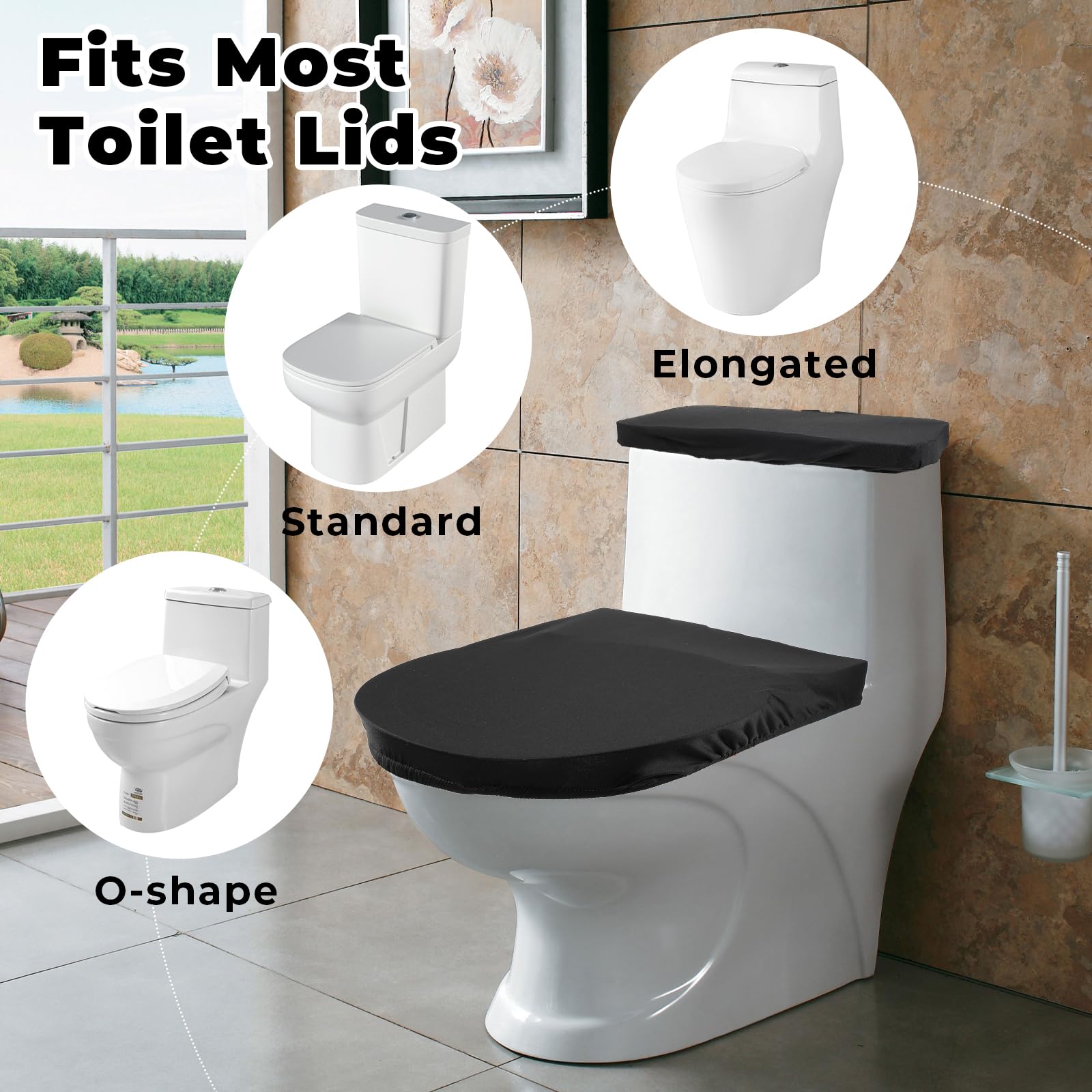 Black Toilet Lid & Tank Covers - Soft Stretch Set -4