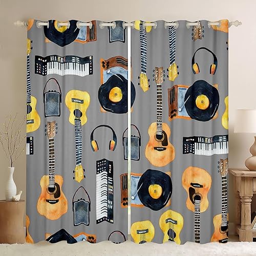 Miniatura 11 de Cortinas de música rock, cortinas y cortinas con temática musical, cortinas opacas con impresión de notas musicales, cortinas opacas en blanco y