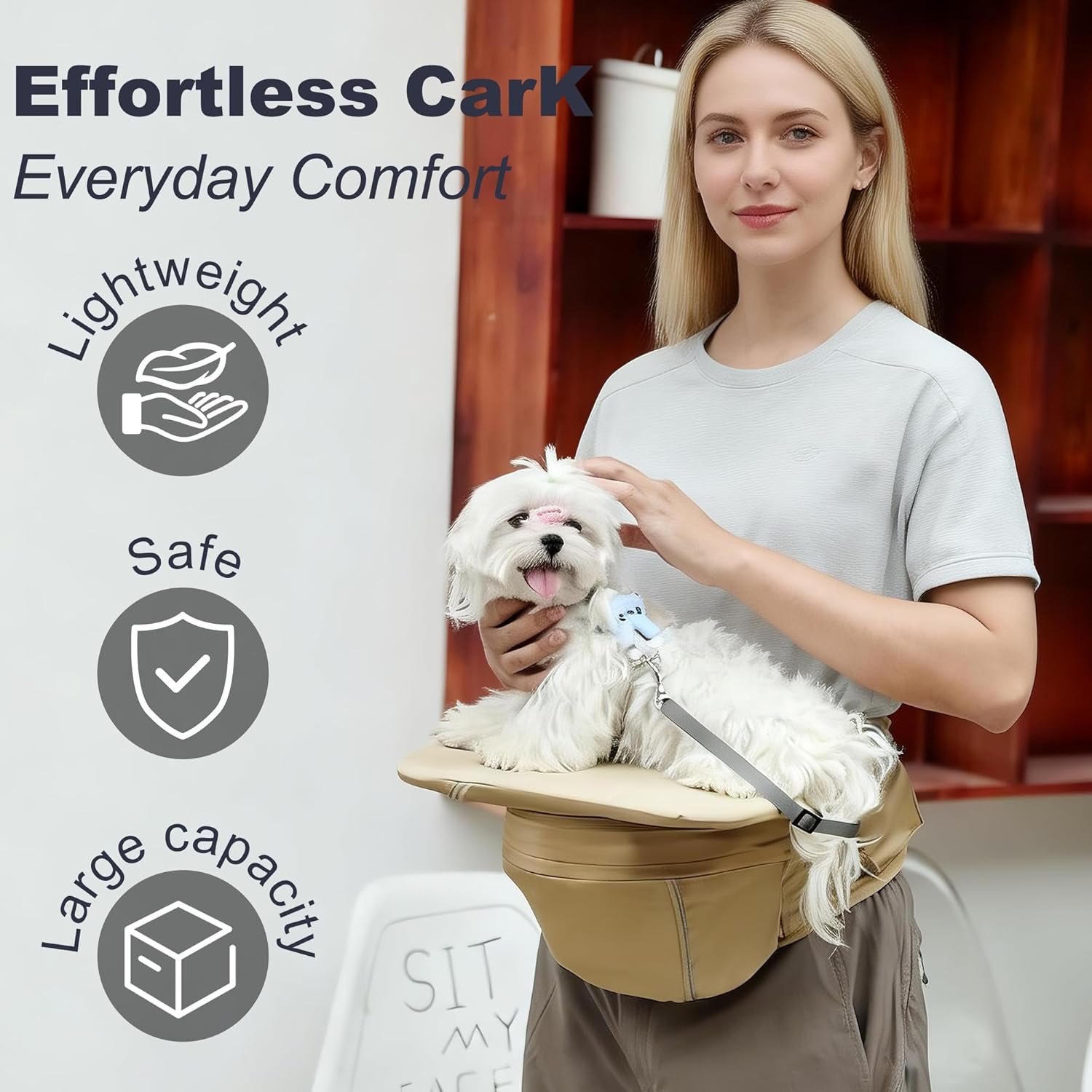 Dog Waist Stool - Multifunctional Pet Carrier Harness, Ideal for Daily Walks, Travel and Vet Visits, Keeps Your Hands Free for Cat and Dog Carrier with Safety Leash (Suitable for Small Dogs and Cats)