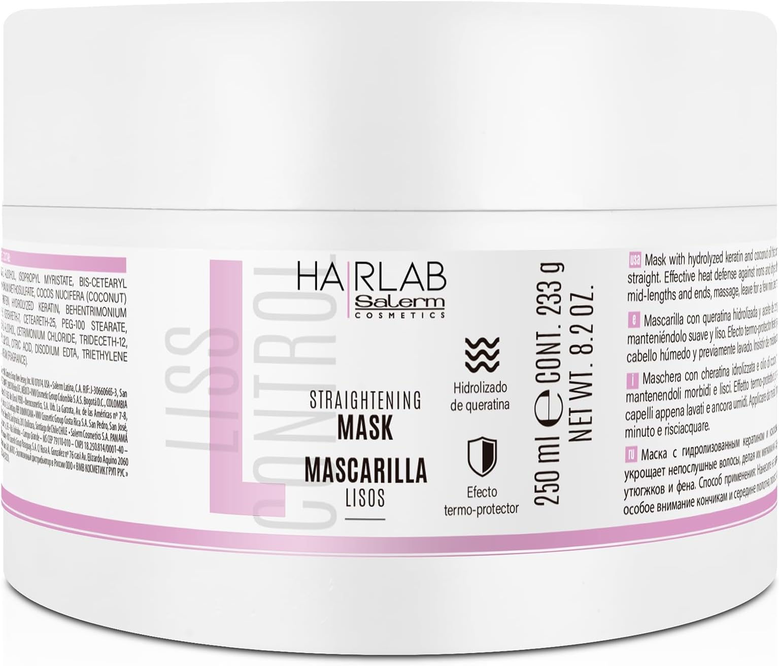 SALERM Hair Straightening Mask - Smooth Hair Mask - 250 ml - Perfect Smoothing for Unruly Hair - Hydrolyzed Keratin and Coconut Oil - Heat Protection for Hair - Anti Frizz