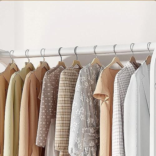 Miniatura 4 de Riel de ropa resistente con ruedas y cubierta contra el polvo, perchero de bambú con estantes, para dormitorio y hogar (blanco 27.6 x 12.6 x 65.0in)