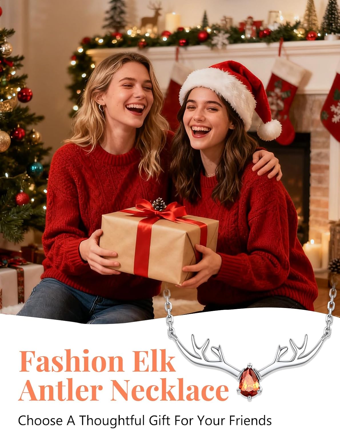 Silvora 925 Sterling Silver Deer Antler Necklace, Antler Deer Jewelry Antler Pendant Choker Birthstone Necklace Christmas Jewelry for Women - Image 5