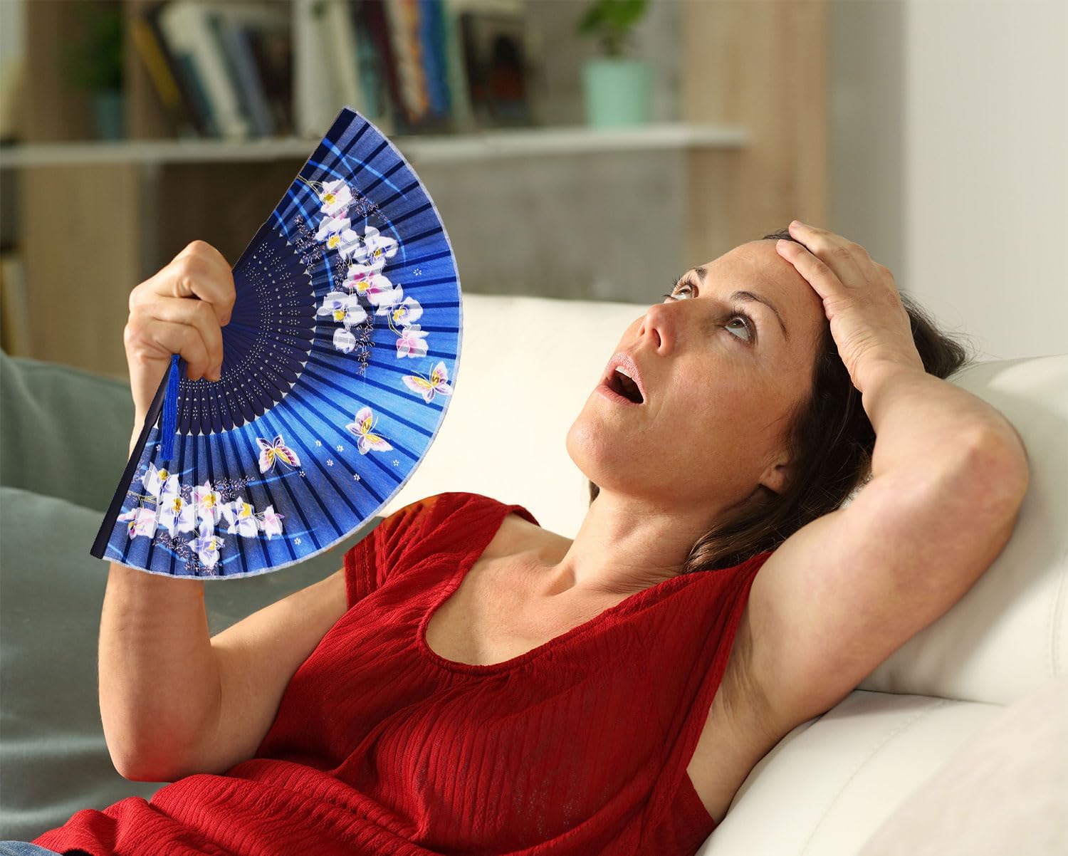 Hand Fan Foldable for Women, Blue-Butterfly image 4