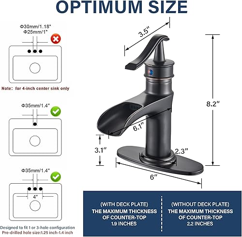 Miniatura 6 de Waterfall Bathroom Faucet Oil Rubbed Bronze Single Handle Lavatory Mixer Tap Single Hole Vessel Sink Faucet Farmhouse Vanity Sink Faucet with Deck