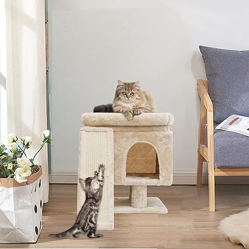 Miniatura 34 de SYANDLVY Árbol pequeño para gatos de interior, torre para gatos con poste rascador, casa de actividades moderna para gatos grandes, condominio