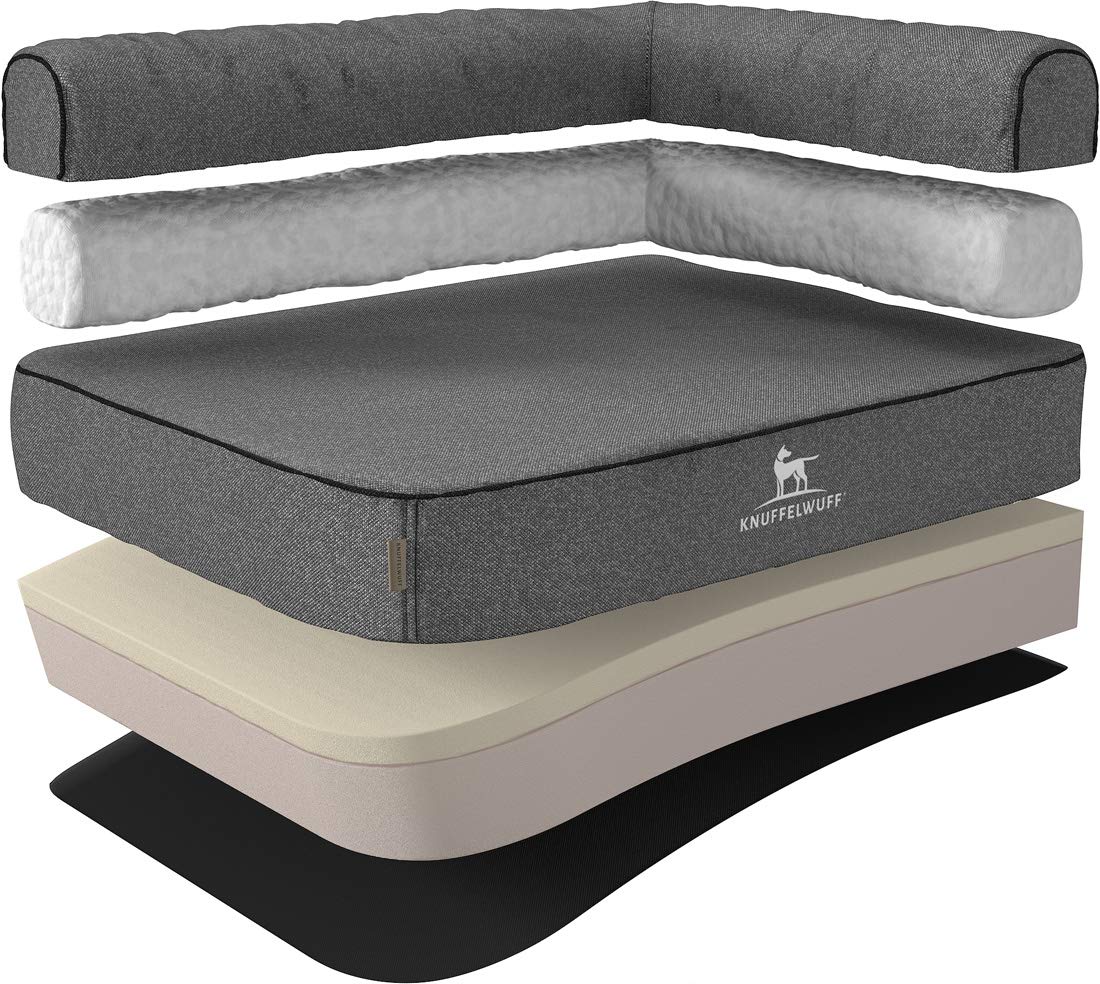 Knuffelwuff 14103-003 - Cama ortopédica para Perros, de Terciopelo, M-L, 83 x 63 cm, Respaldo Derecho, Color Gris