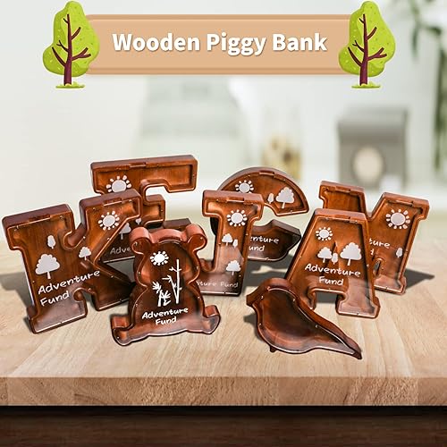 Miniatura 3 de Alcancía de madera, 10 pulgadas grande de dinero letra I para niños, caja de dinero, regalo personalizado con nombre para niños, niñas y adultos con