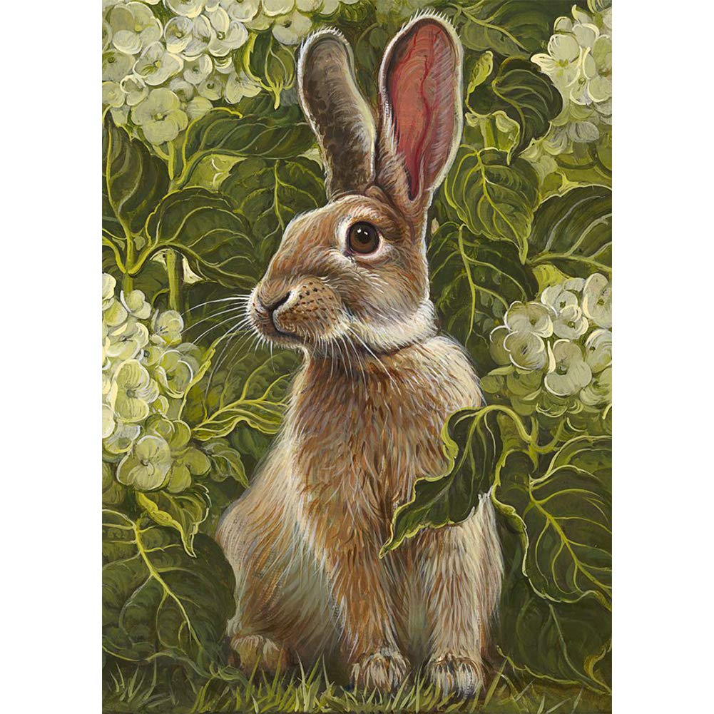 Own4b Green Diy 5D Diamond Painting By Numbers Kits, Rabbit Flowers Animal, Full Drill Rhinestones Paint With Diamonds Crystal Diamond Art (Rabbit)