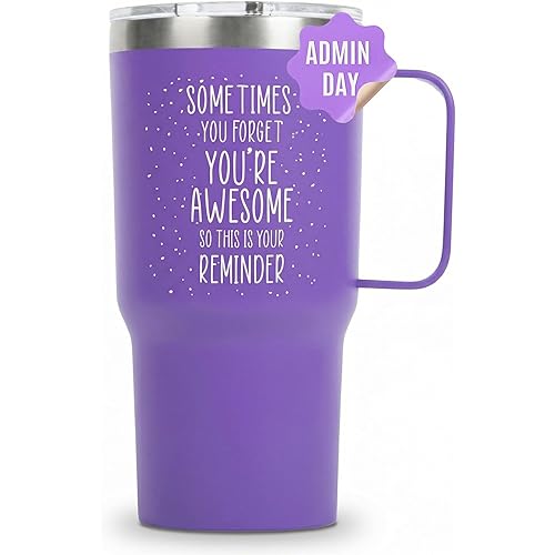 KLUBI Birthday Gifts for Mom from Daughter - Sometimes You Forget Your Awesome Gift 20 Ounce Vacuum Insulated Tumbler With Handle - Purple Gifts for Women Birthday You Are Awesome Purple Coffee Mugs