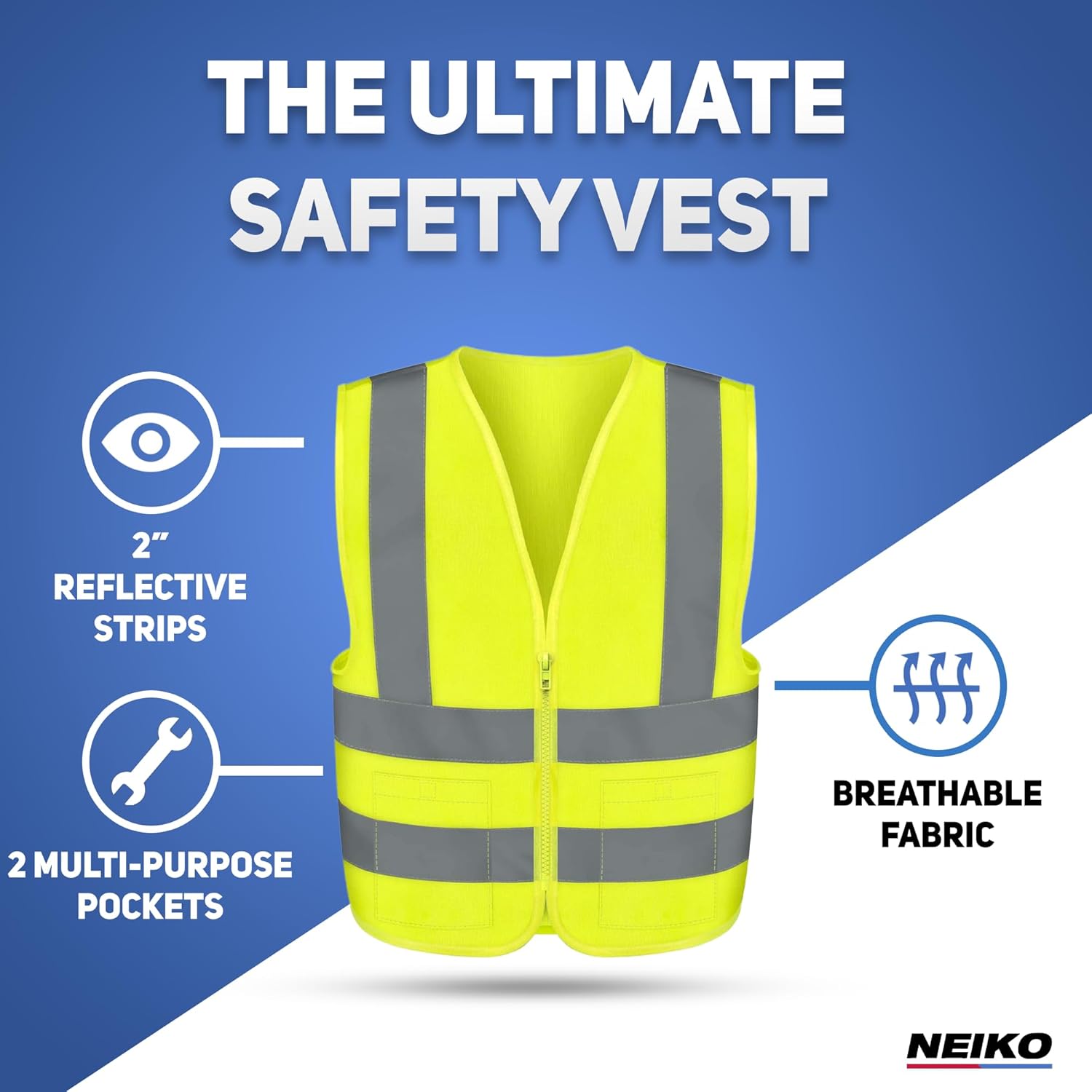 Neiko High Visibility Safety Vest ANSI Class 2, 2 Pockets - Image 2